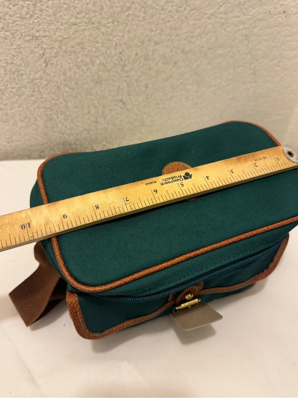 NWOT Ralph Lauren Teal Canvas Messenger Bag with Brown Trim